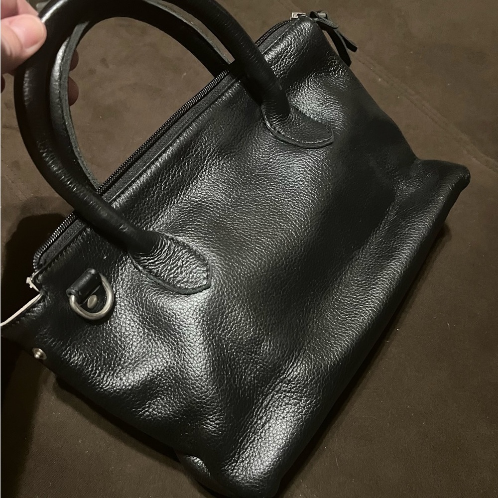 Black leather satchel handbag